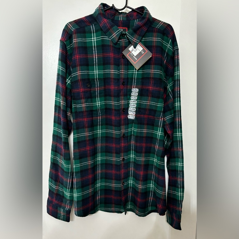 Woolly Dry Goods Men Plaid Flannel Cotton/Wool Long Sleeve Button DownShirt XXL